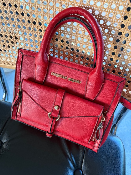 Christian Siriano Handbags - Christian Siriano Red Textured Leather Satchel with Front Pocket